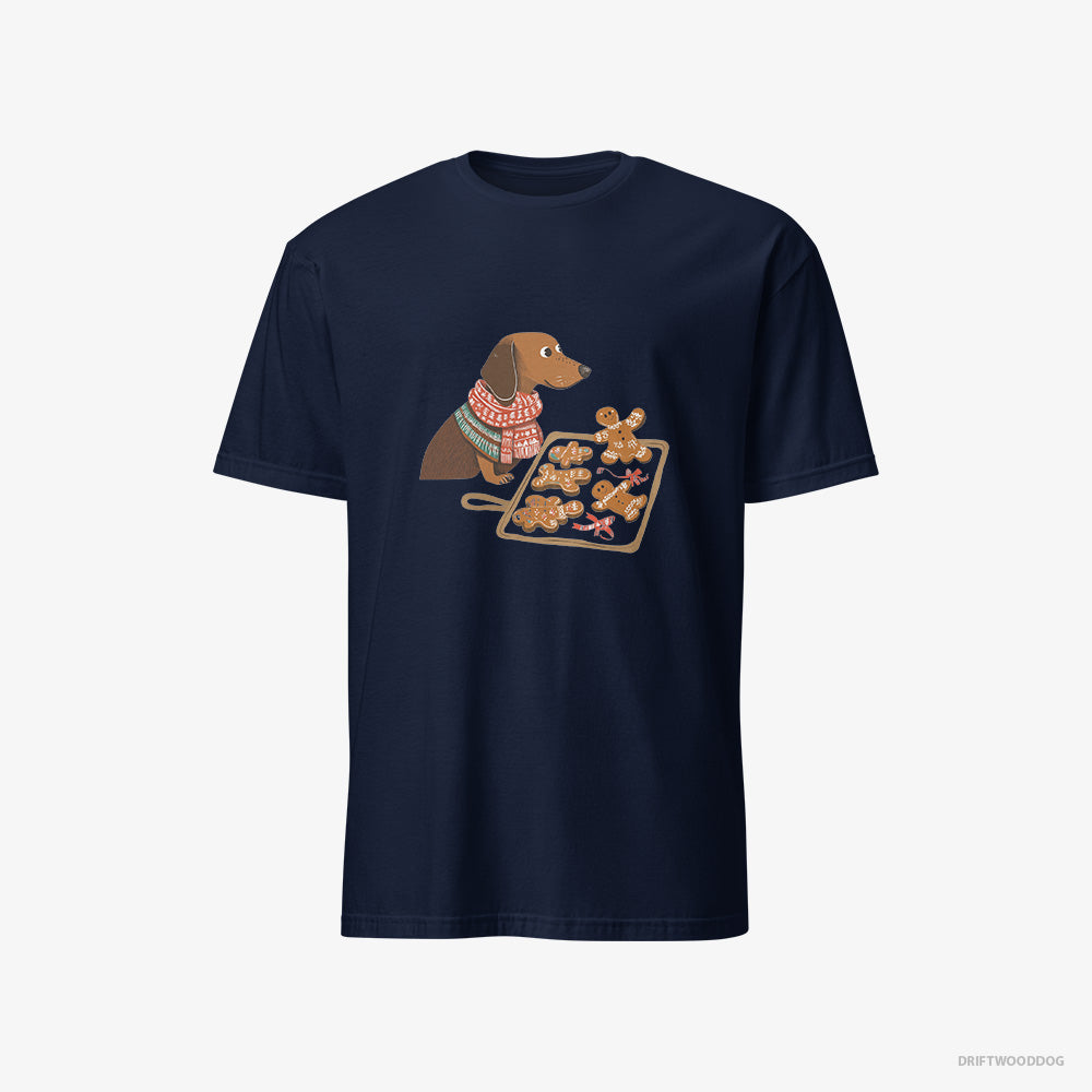 Dachshund T-Shirt – Men Navy T-Shirt Classic – Baking Christmas Cookies (on White Background)