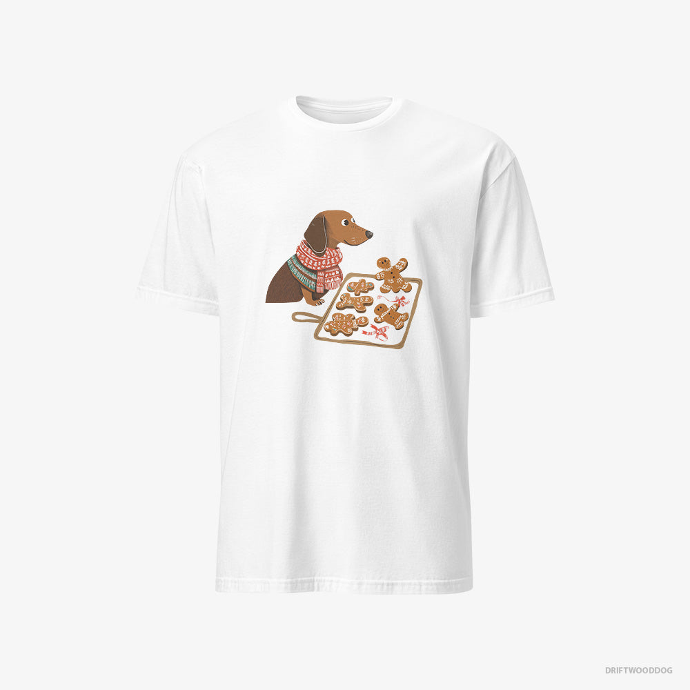 Dachshund T-Shirt – Men White T-Shirt Classic – Baking Christmas Cookies (on White Background)