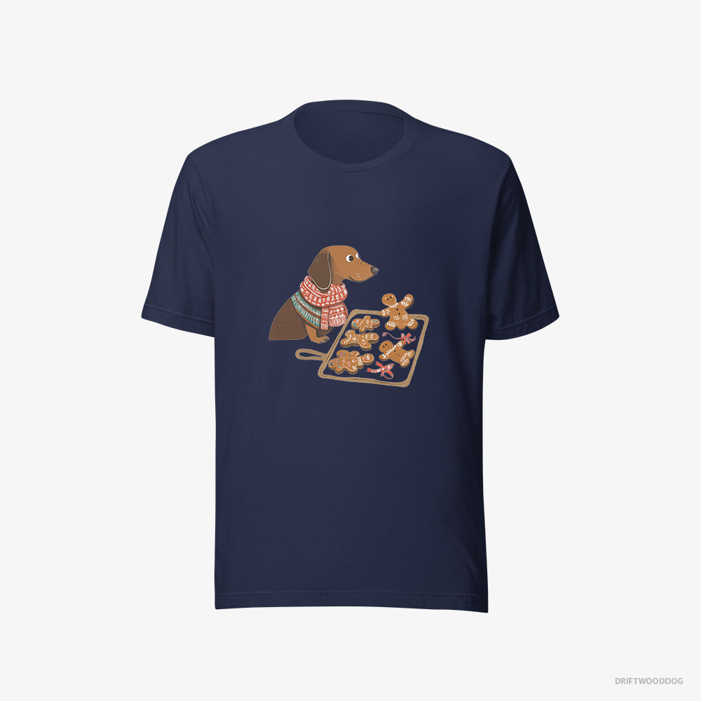 Dachshund T-Shirt – Men Navy T-Shirt Eco-Friendly – Baking Christmas Cookies (on White Background)