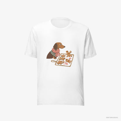 Dachshund T-Shirt – Men White T-Shirt Eco-Friendly – Baking Christmas Cookies (on White Background)