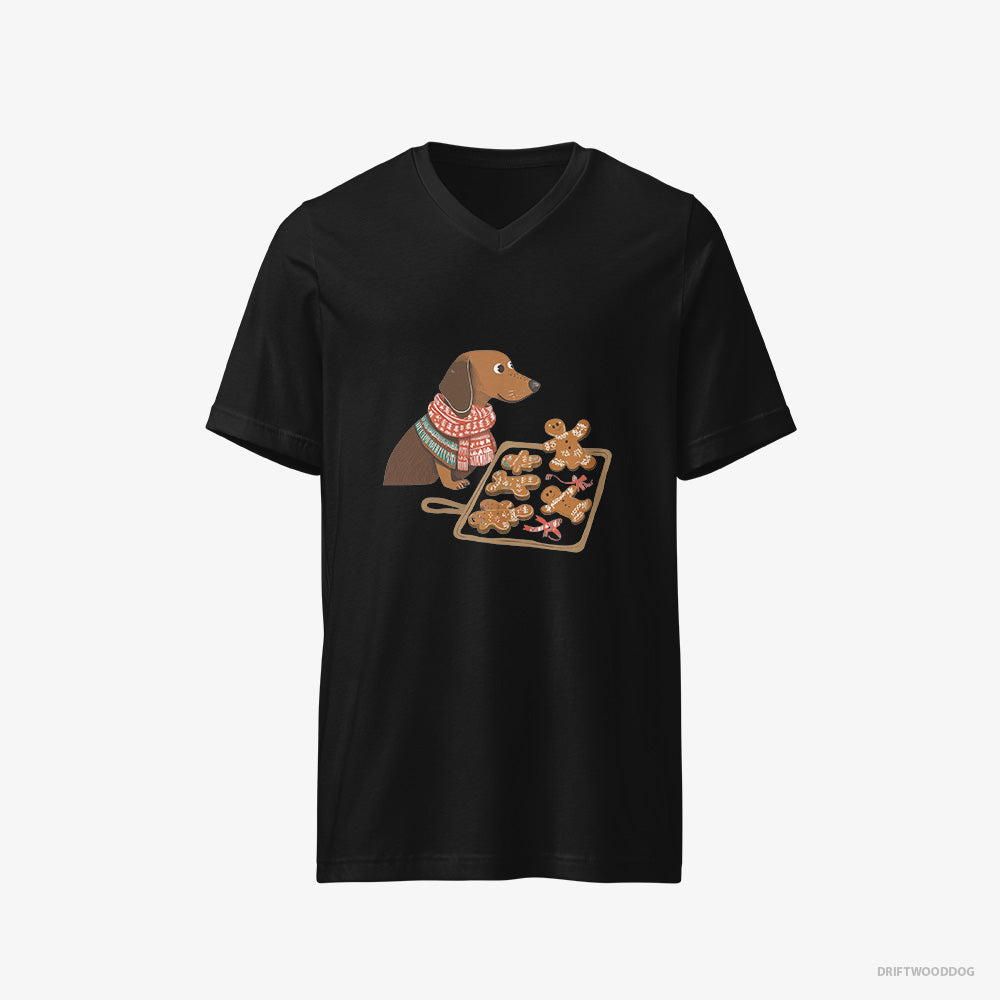 Adorable Dachshund Baking Christmas Cookies – Women's T-Shirt Black V-Neck – V-Neck