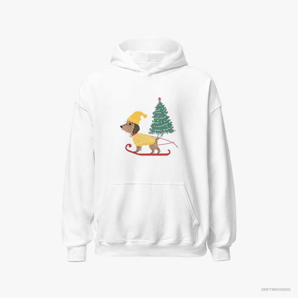 Cute Yorkshire Terrier on a Sled with a Christmas Tree – Men's Hoodie White – Classic