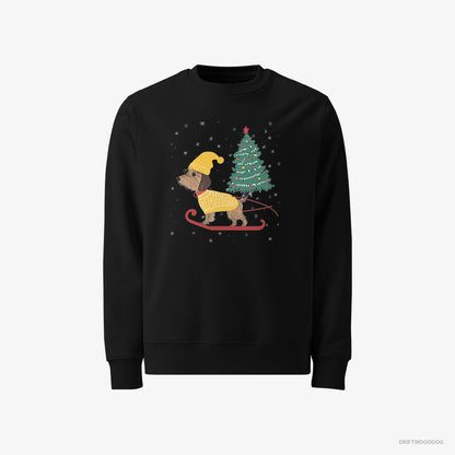 Yorkshire Terrier Sweatshirt – Men Black Sweatshirt Classic – on a Sled with a Christmas Tree (on White Background)