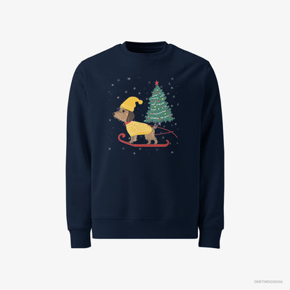 Yorkshire Terrier on a Sled with a Christmas Tree Navy Sweatshirt