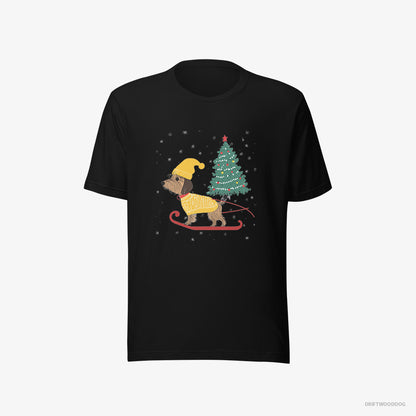 Yorkshire Terrier on a Sled with a Christmas Tree Black T-Shirt