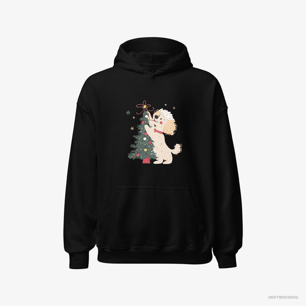 Poodle Hoodie – Women Black Hoodie Classic – Styling the Christmas Tree (on White Background)