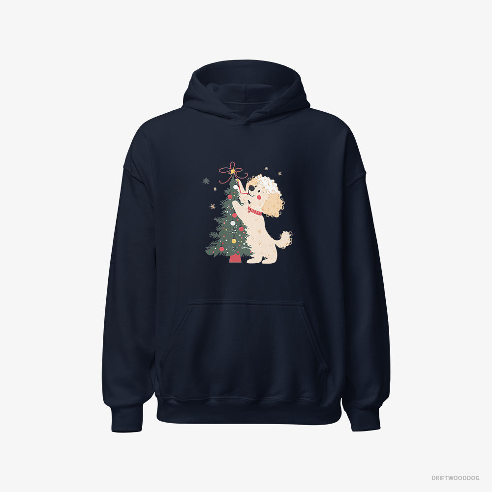 Poodle Hoodie – Women Navy Hoodie Classic – Styling the Christmas Tree (on White Background)