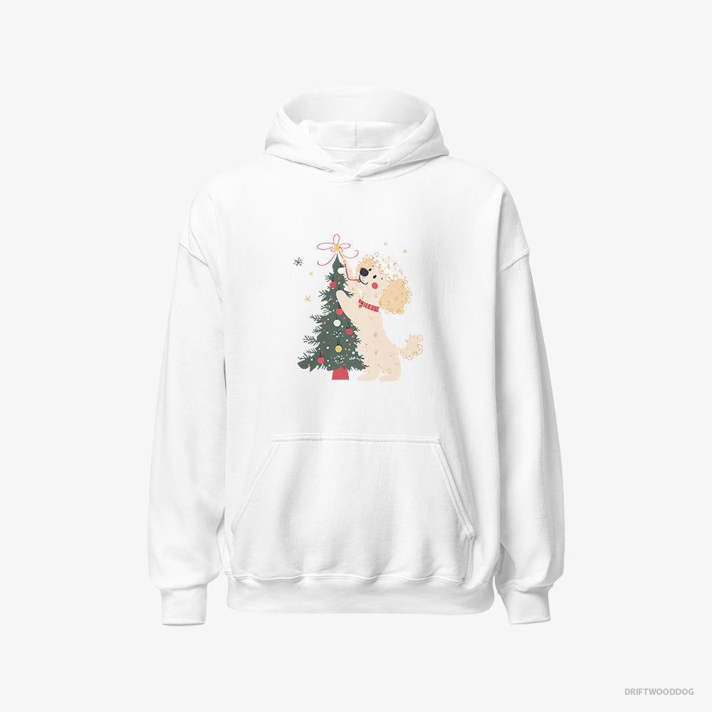 Poodle Hoodie – Men White Hoodie Classic – Styling the Christmas Tree (on White Background)