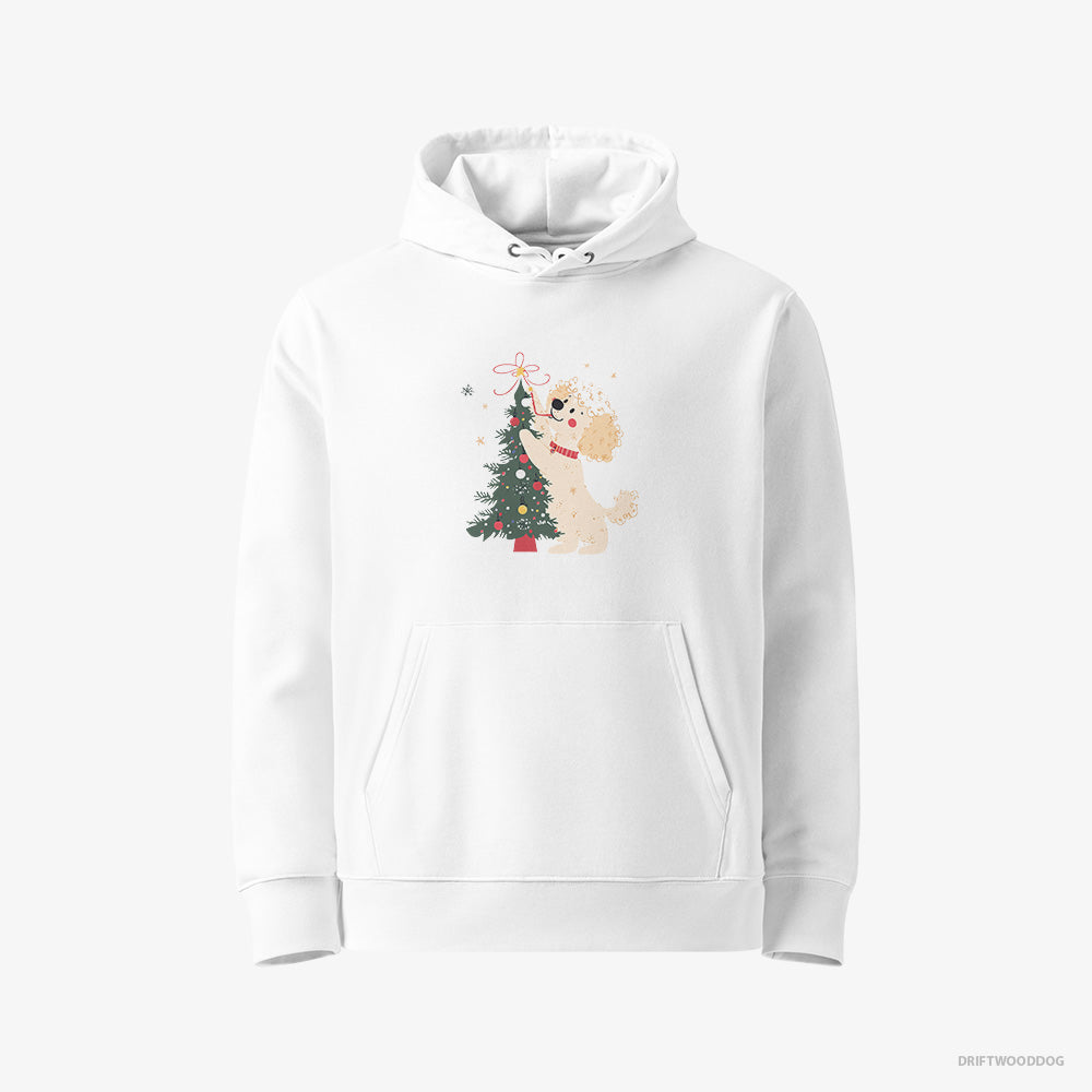 Poodle Hoodie – Women White Hoodie Eco-Friendly – Styling the Christmas Tree (on White Background)