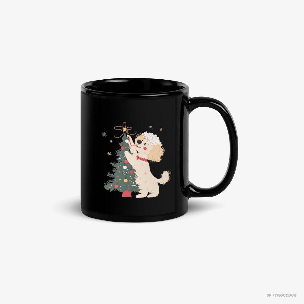 Poodle Mug – Unisex Black Mug Classic – Styling the Christmas Tree (on White Background)