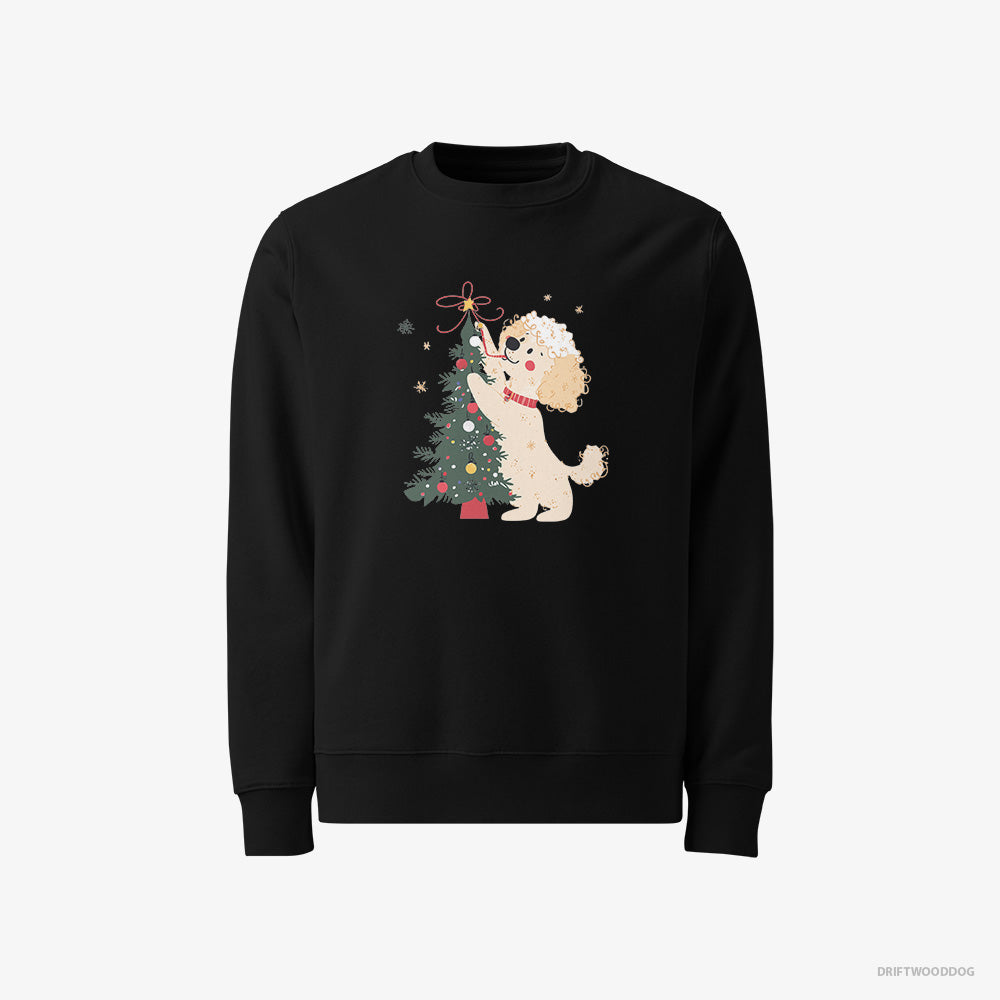 Poodle Sweatshirt – Women Black Sweatshirt Classic – Styling the Christmas Tree (on White Background)