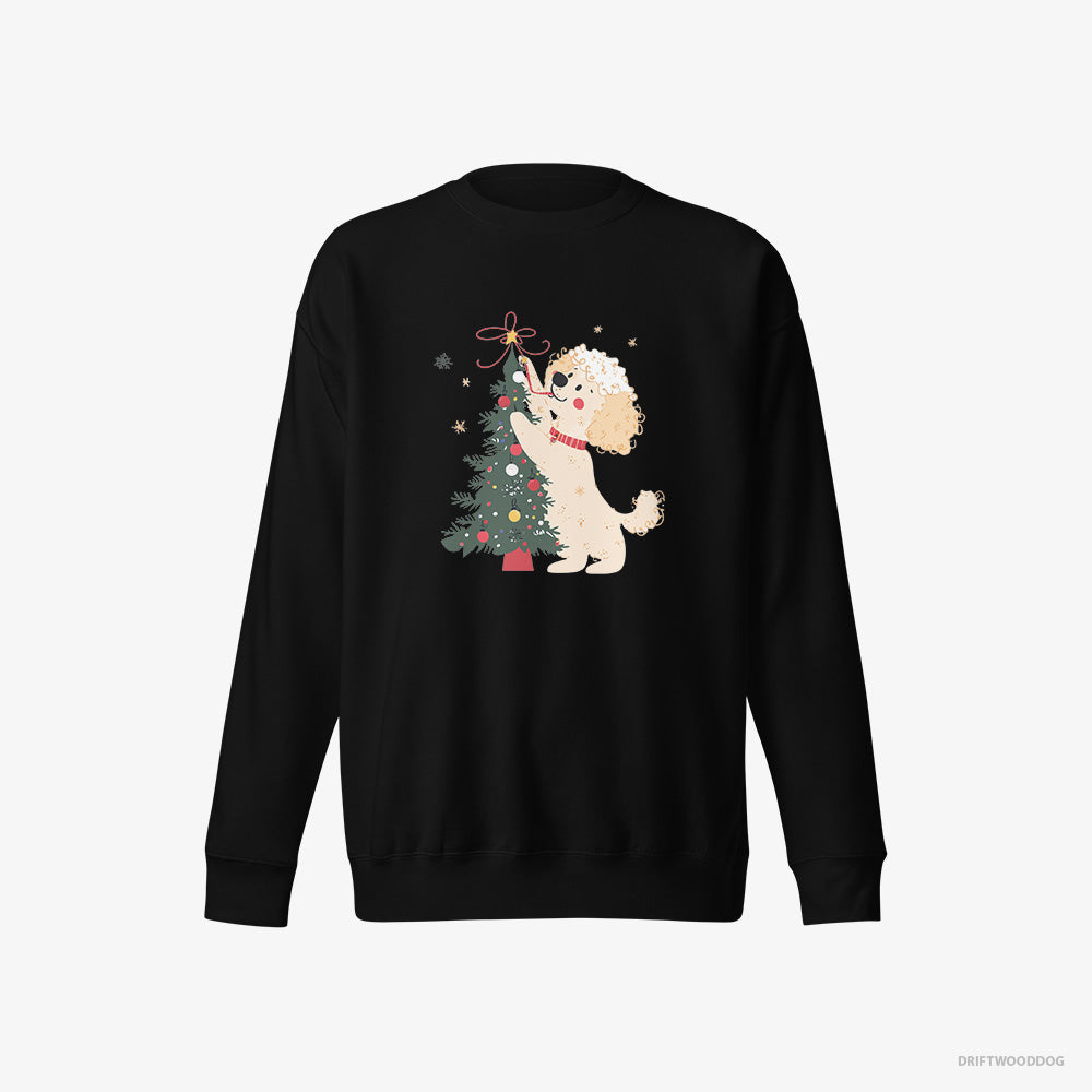 Poodle Sweatshirt – Men Black Sweatshirt Eco-Friendly – Styling the Christmas Tree (on White Background)