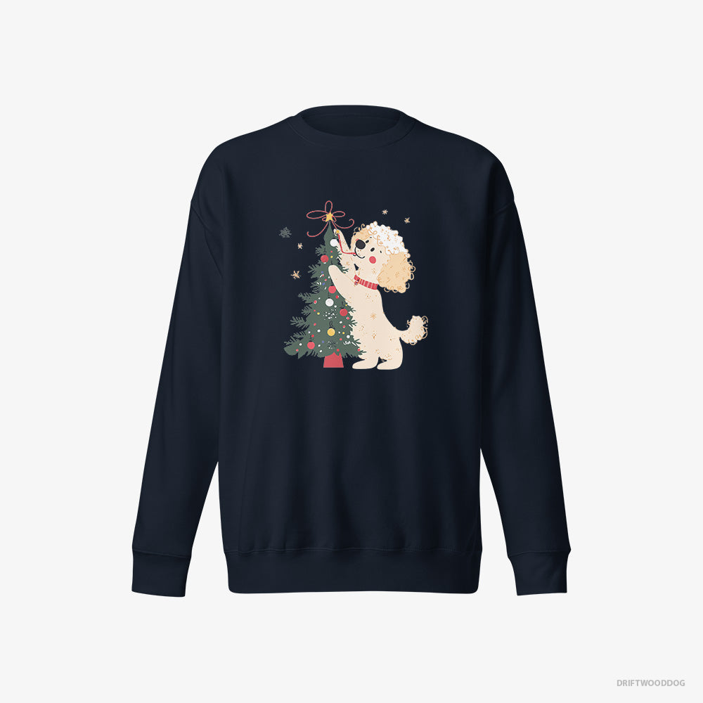 Poodle Sweatshirt – Women Navy Sweatshirt Eco-Friendly – Styling the Christmas Tree (on White Background)