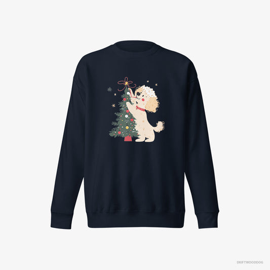 Adorable Poodle Styling the Christmas Tree – Men's Sweatshirt Navy Eco – Eco-Friendly