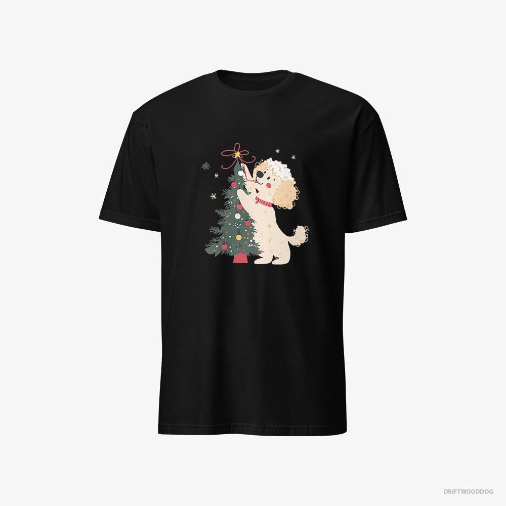 Poodle T-Shirt – Women Black T-Shirt Classic – Styling the Christmas Tree (on White Background)