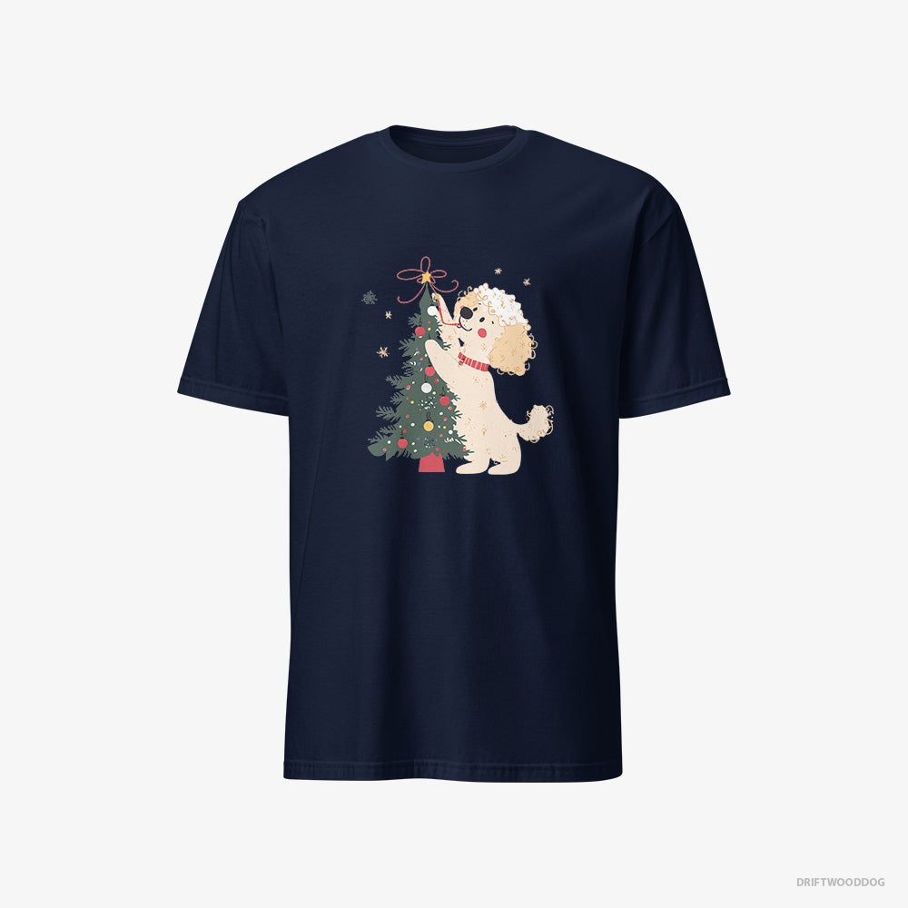 Poodle T-Shirt – Men Navy T-Shirt Classic – Styling the Christmas Tree (on White Background)