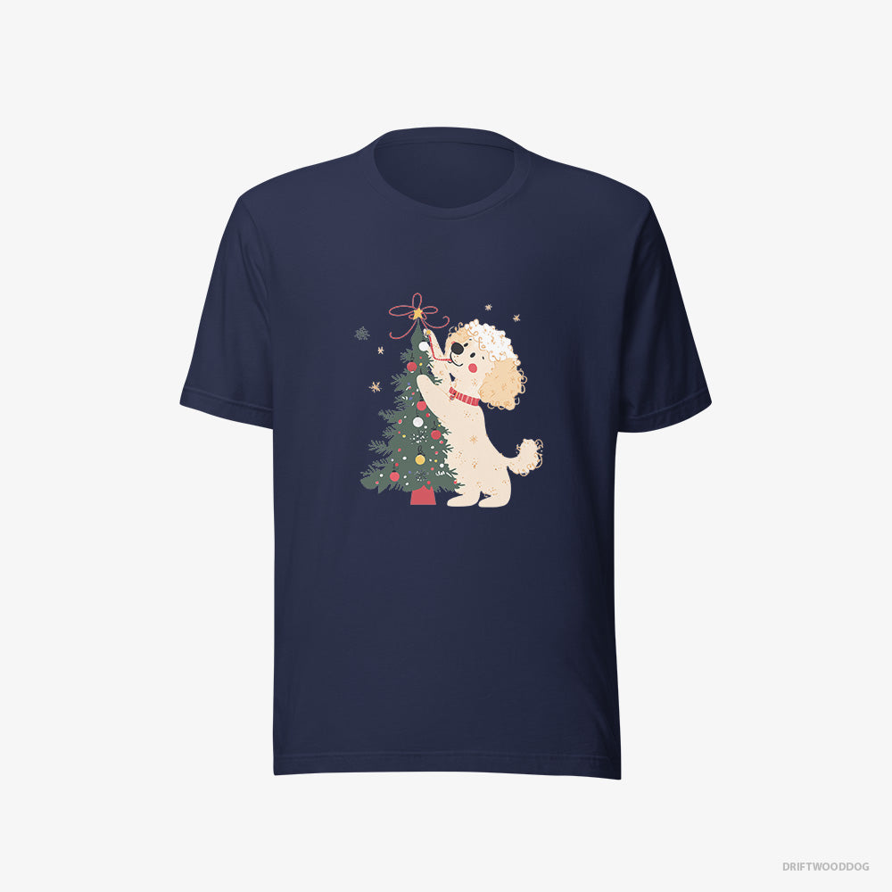 Poodle T-Shirt – Men Navy T-Shirt Eco-Friendly – Styling the Christmas Tree (on White Background)