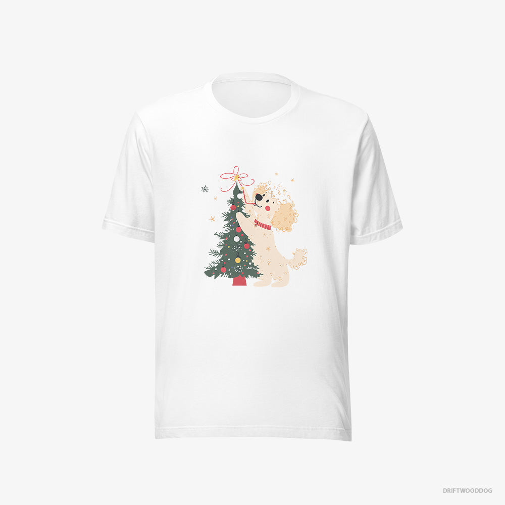 Poodle T-Shirt – Men White T-Shirt Eco-Friendly – Styling the Christmas Tree (on White Background)