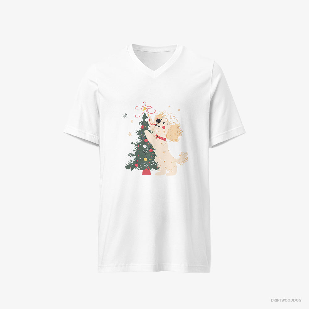 Poodle T-Shirt – Men White T-Shirt V-Neck – Styling the Christmas Tree (on White Background)