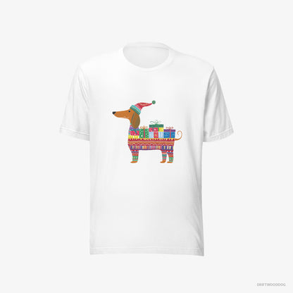 Dachshund in a Festive Gift Wrap Theme White T-Shirt