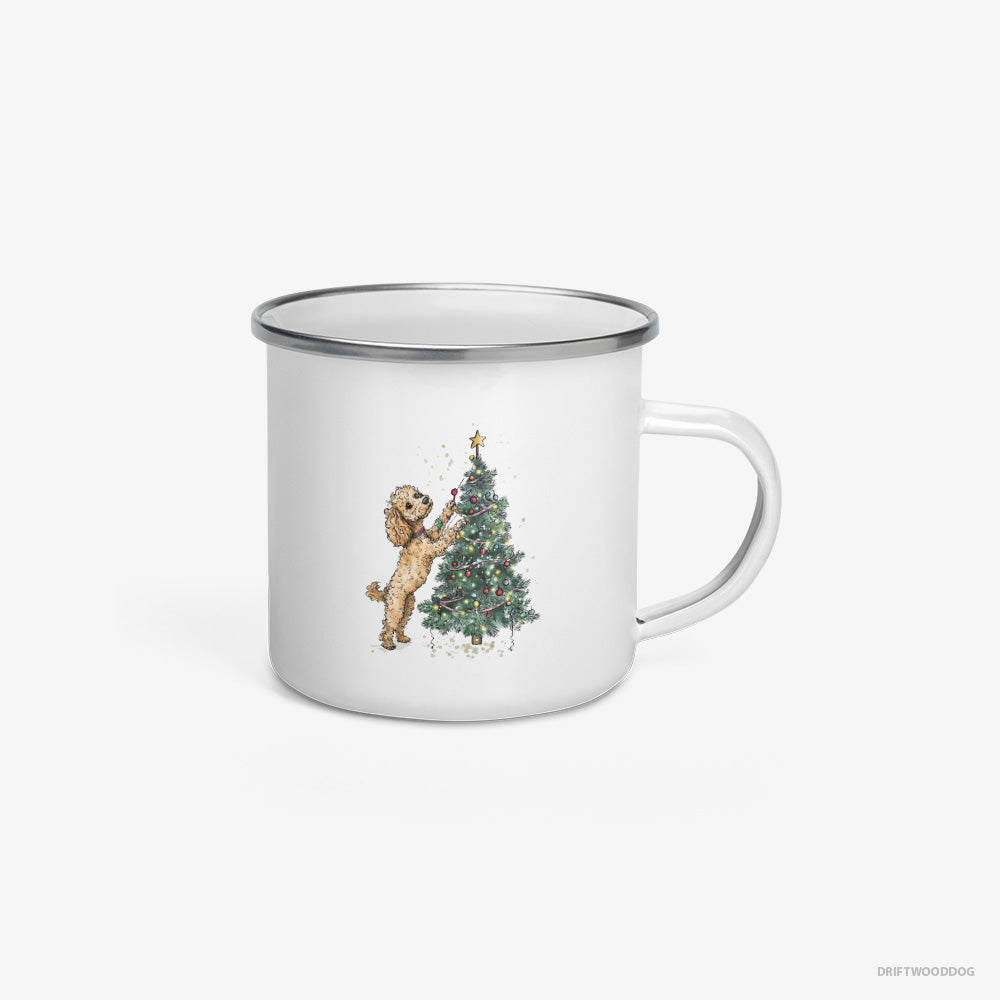 Poodle Decorating the Christmas Tree Enamel Mug