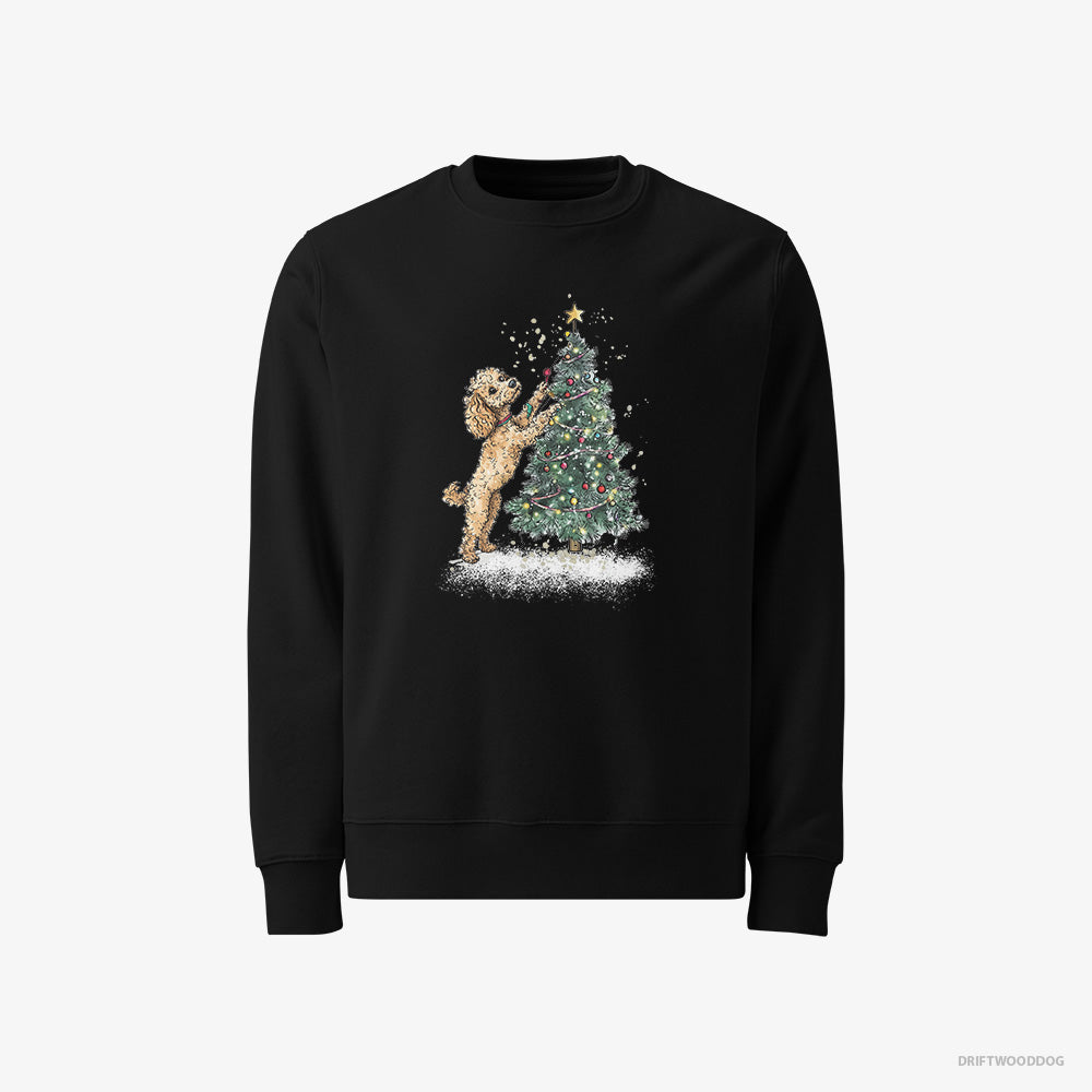 Poodle Sweatshirt – Women Black Sweatshirt Classic – Decorating the Christmas Tree (on White Background)