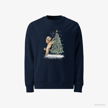 Poodle Sweatshirt – Men Navy Sweatshirt Classic – Decorating the Christmas Tree (on White Background)