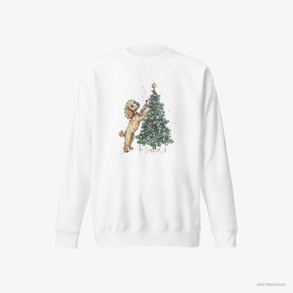 Poodle Sweatshirt – Men White Sweatshirt Eco-Friendly – Decorating the Christmas Tree (on White Background)