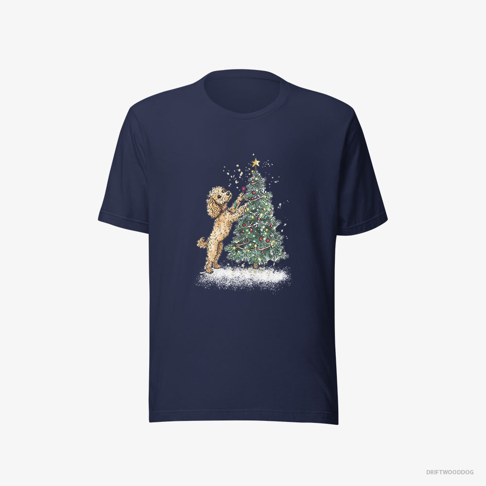 Poodle T-Shirt – Women Navy T-Shirt Eco-Friendly – Decorating the Christmas Tree (on White Background)