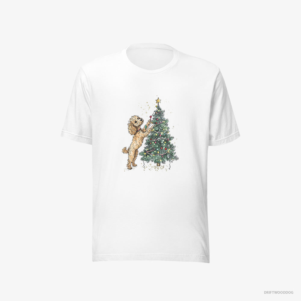 Poodle T-Shirt – Women White T-Shirt Eco-Friendly – Decorating the Christmas Tree (on White Background)