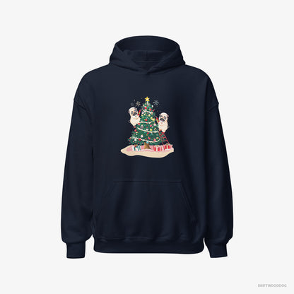 Pug Puppies Decorating the Christmas Tree Navy Hoodie