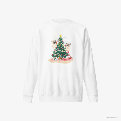 Pug Puppies Decorating the Christmas Tree White Sweatshirt