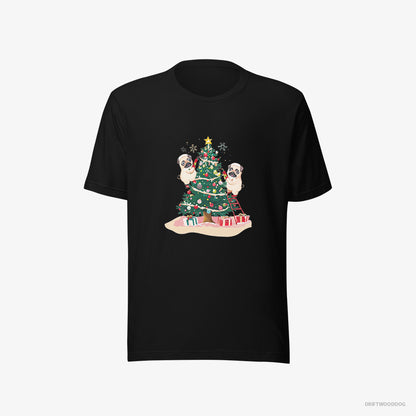 Pug Puppies Decorating the Christmas Tree Black T-Shirt