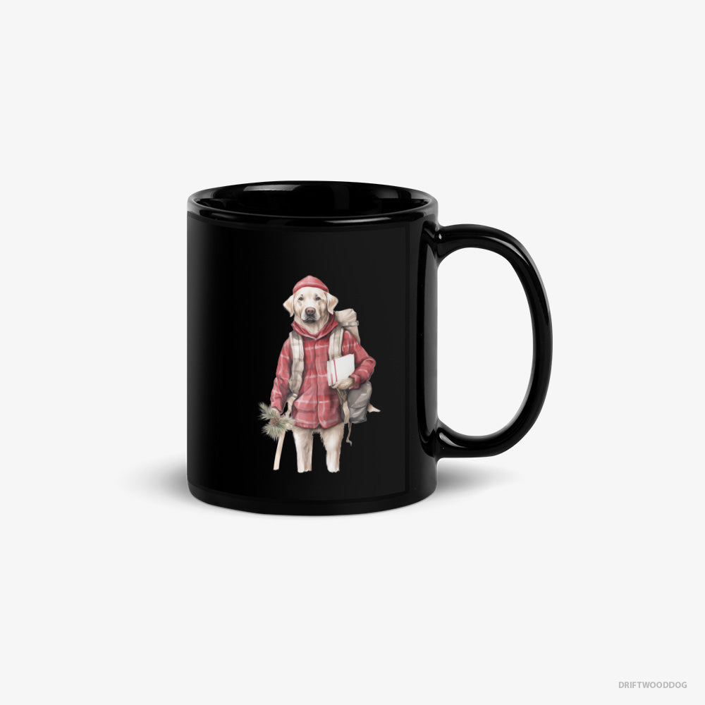 Labrador Retriever Mug – Unisex Black Mug Classic – with a Christmas Branch and Pinecone (on White Background)