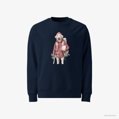 Labrador Retriever Sweatshirt – Men Navy Sweatshirt Classic – with a Christmas Branch and Pinecone (on White Background)