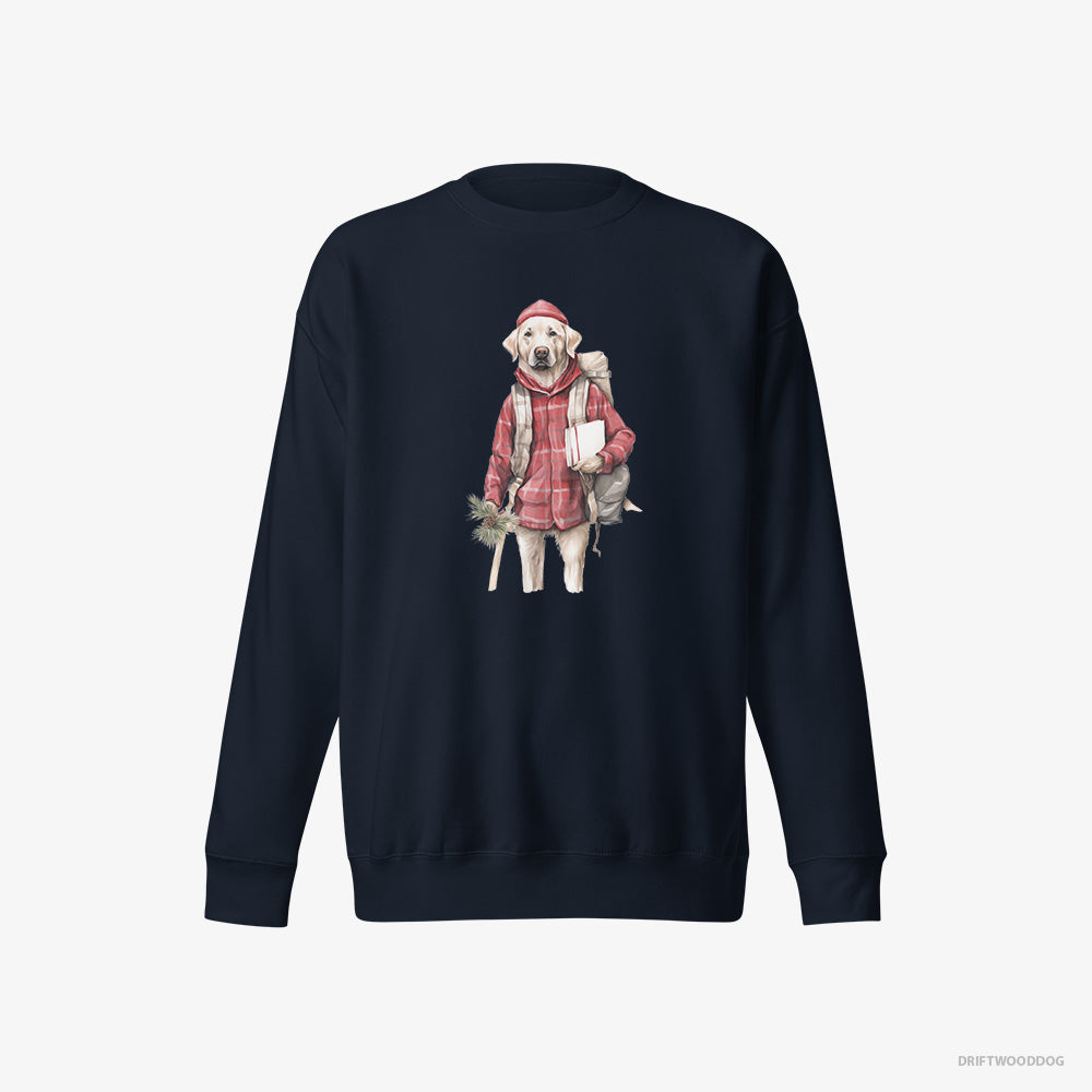 Labrador Retriever Sweatshirt – Women Navy Sweatshirt Eco-Friendly – with a Christmas Branch and Pinecone (on White Background)