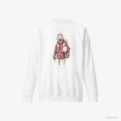 Labrador Retriever with a Christmas Branch and Pinecone White Sweatshirt