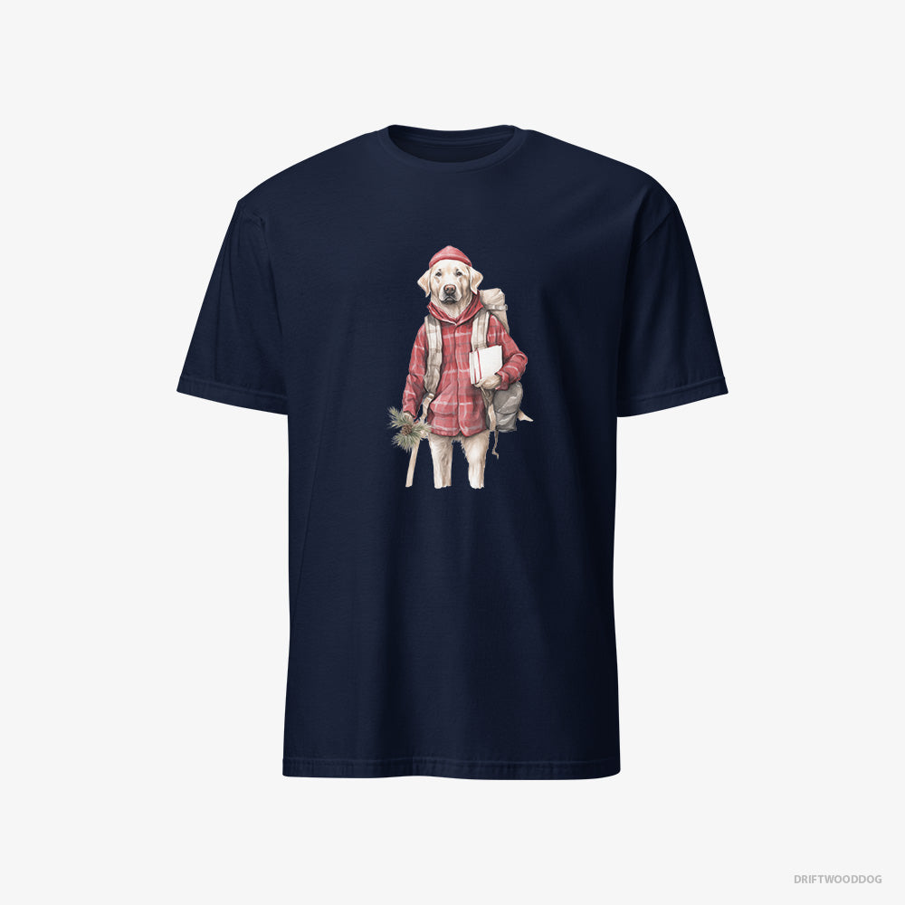 Labrador Retriever T-Shirt – Men Navy T-Shirt Classic – with a Christmas Branch and Pinecone (on White Background)