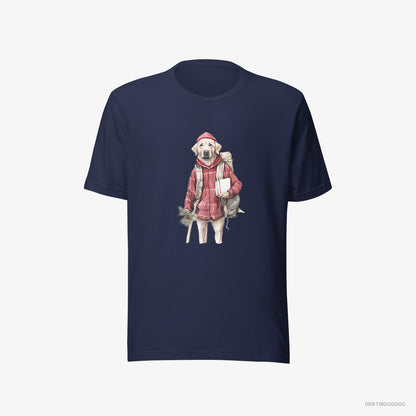 Labrador Retriever with a Christmas Branch and Pinecone Navy T-Shirt