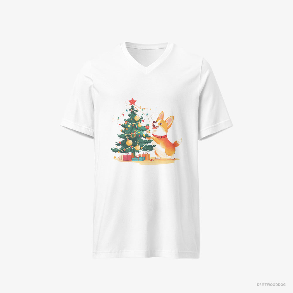 Corgi Decorating the Christmas Tree V-Neck T-Shirt