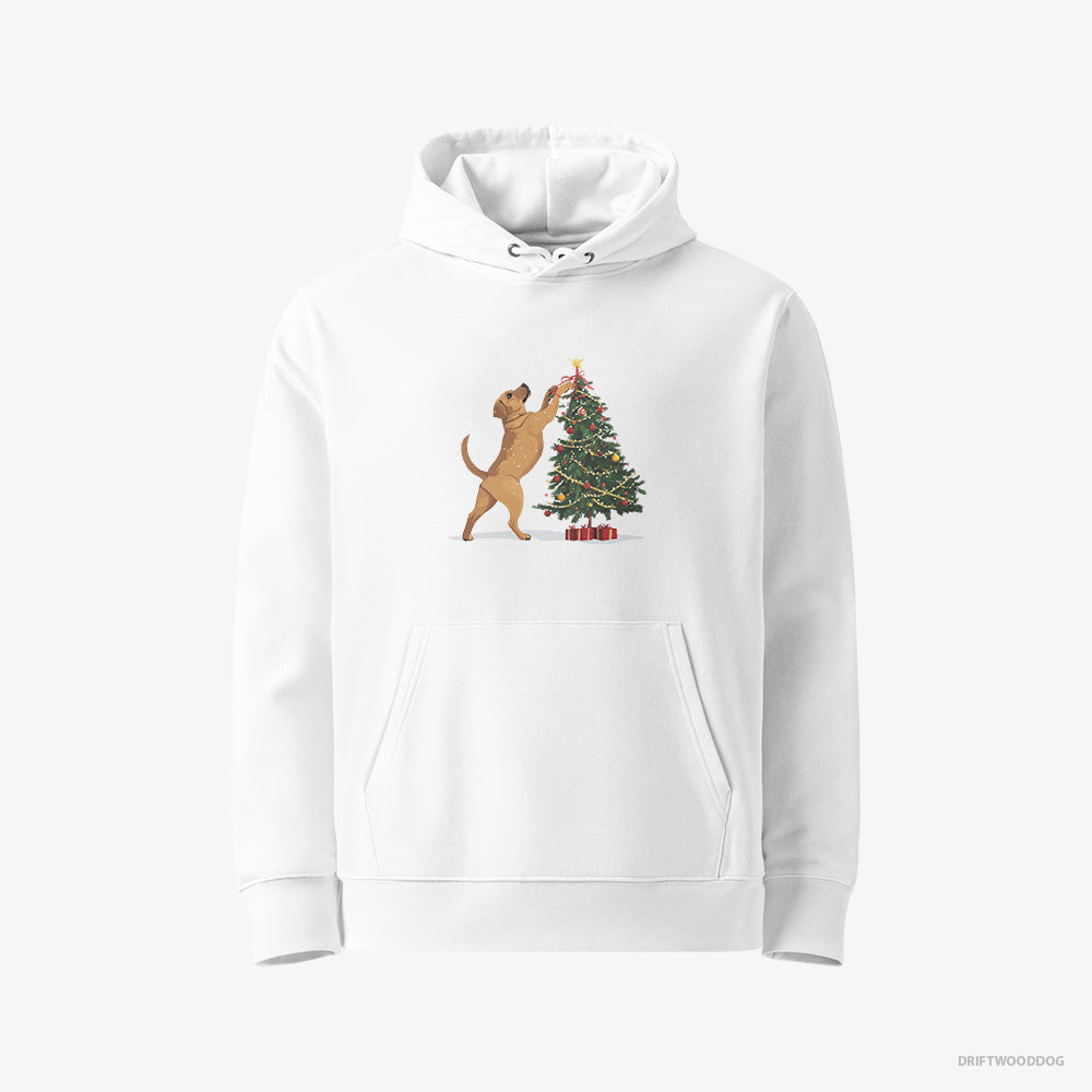 Labrador Retriever Hoodie – Women White Hoodie Eco-Friendly – Setting Up Christmas Lights (on White Background)