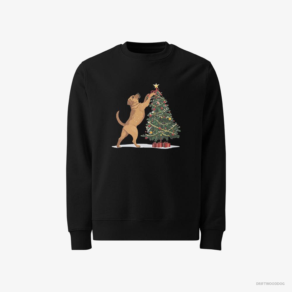 Labrador Retriever Sweatshirt – Men Black Sweatshirt Classic – Setting Up Christmas Lights (on White Background)