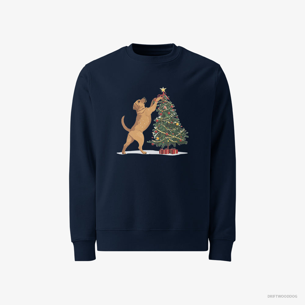 Labrador Retriever Sweatshirt – Men Navy Sweatshirt Classic – Setting Up Christmas Lights (on White Background)