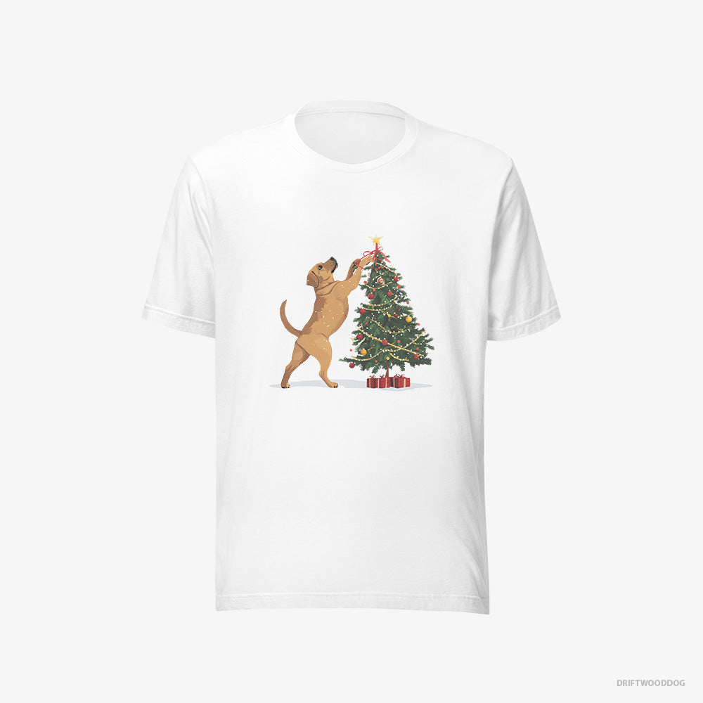 Labrador Retriever T-Shirt – Men White T-Shirt Eco-Friendly – Setting Up Christmas Lights (on White Background)