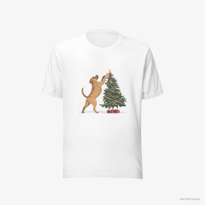 Labrador Retriever T-Shirt – Men White T-Shirt Eco-Friendly – Setting Up Christmas Lights (on White Background)