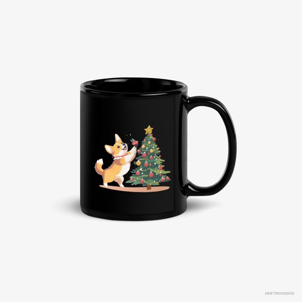 Corgi Adding Christmas Accents to the Tree – Mug Black – Classic