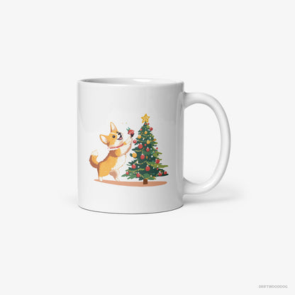 Corgi Adding Christmas Accents to the Tree White Mug