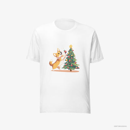 Corgi Adding Christmas Accents to the Tree White T-Shirt