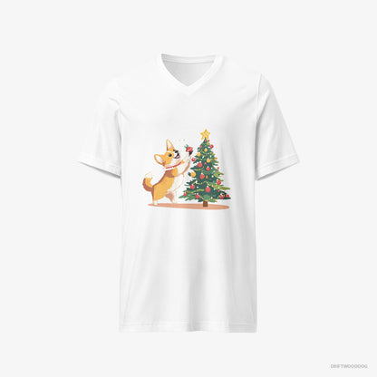 Corgi Adding Christmas Accents to the Tree White T-Shirt