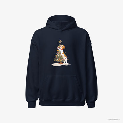 Jack Russell Terrier Decorating the Tree with Lights Navy Hoodie